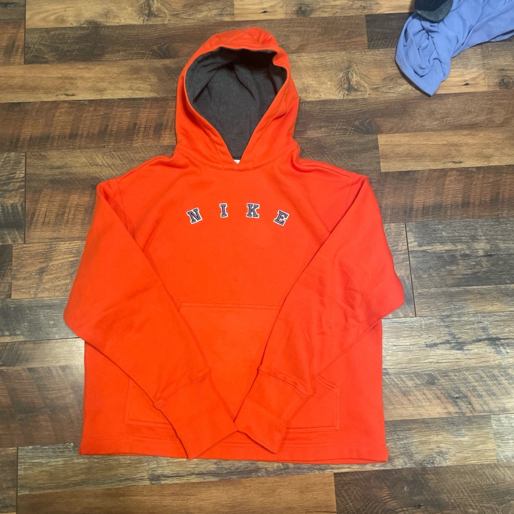 Nike Men's Orange Hoodie Vintage early 2000 Y2K hoodie
